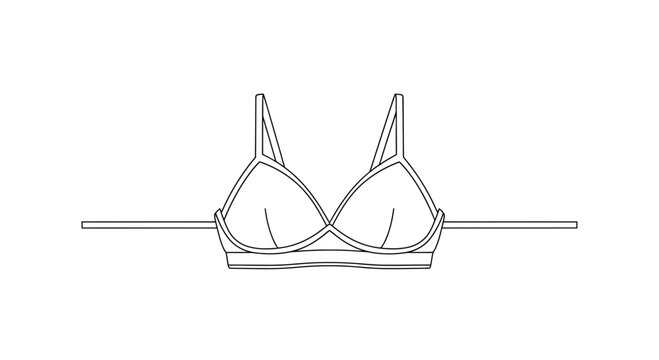 Minimalist technical flat vector outline drawing of a modern women's bralette underwear