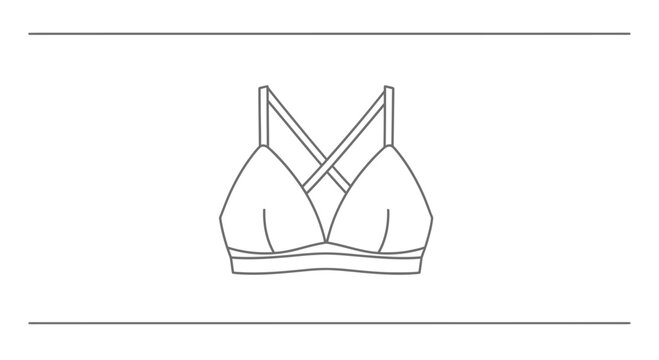 A minimalist outline illustration of a comfortable women's bralette with stylish crisscross strap