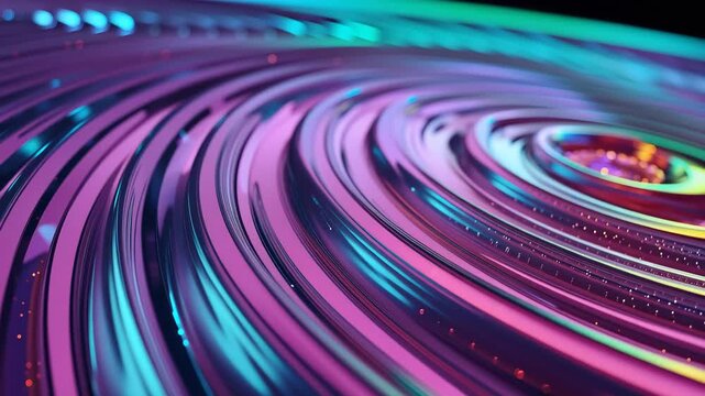 Abstract vibrant neon spiral swirl in magenta cyan and yellow glowing rhythmic motion