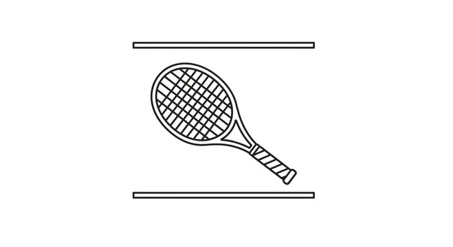 Clean graphic representation of a tennis racket on a white background perfect for sports themed