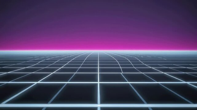 Neon grid horizon retro futurism glowing skyline purple gradient sunset landscape digital