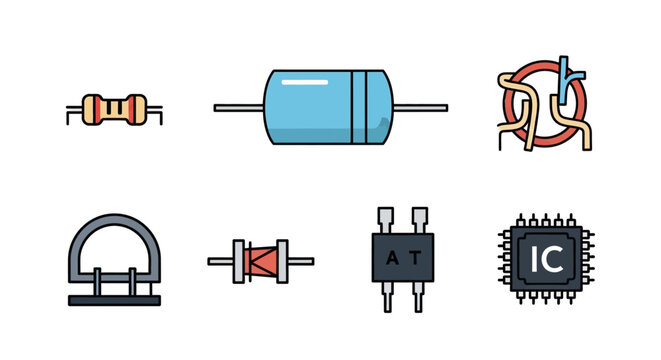 Electronic components on a white background.
