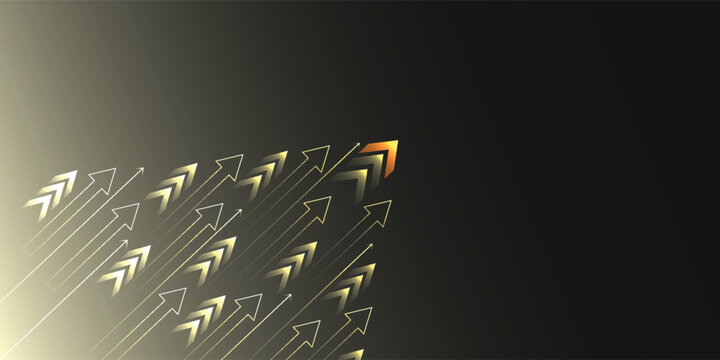 Golden arrows moving forward with one leading the group on a dark background.
