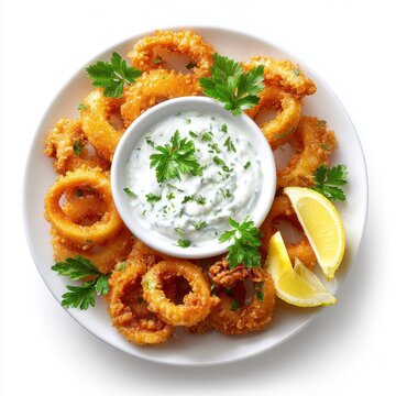 Kalamari Greece food plate isolated on a white background