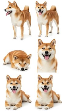 Collection of Shiba Inu Dog Poses and Expressions.