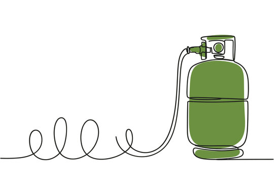 A single line drawing depicts a green propane tank and regulator
