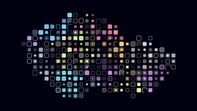 Czechia map animation. Shape of the country with pulsating colored dots. Large size rounded square blocks. Digital style Czechia map on dark background. Beautiful video.
