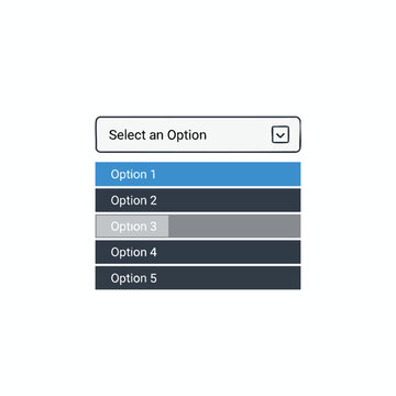 Dropdown menu with "Select an Option" and 5 sequential list items