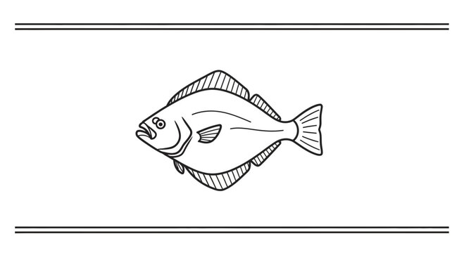 Elegant minimalist line art drawing of a marine flatfish, perfect for seafood branding and
