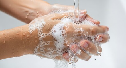 Fototapeta premium Handwashing with Soap under Running Water for Thorough Hygiene Practice