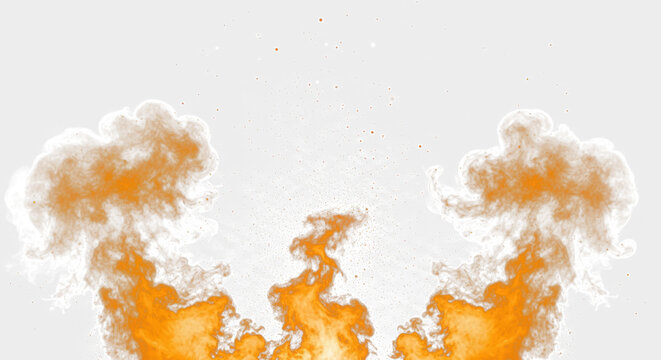 Yellow smoke plumes and floating ember dust patterns for a rich and detailed fire overlay on black.