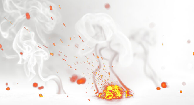 Glowing ash particles and smoke in darkness