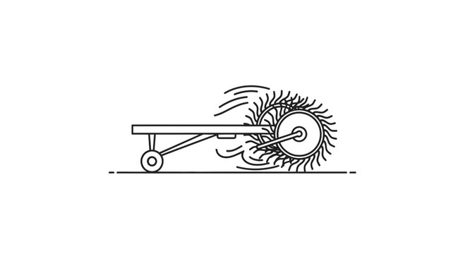 Abstract line art representing a specialized agricultural implement in motion across the terrain