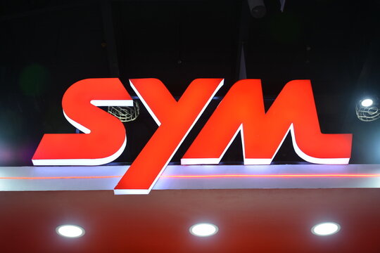 Sym booth sign at the 20th Inside Racing Bike Fest in Pasay, Philippines
