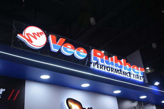 Vee rubber booth sign at the 20th Inside Racing Bike Fest in Pasay, Philippines