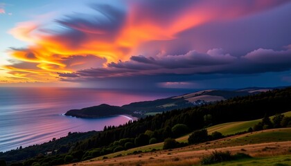 Fototapeta premium Sunset Storm Over Rolling Hills