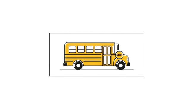 Bright yellow school bus illustration featuring a stop sign for student transport and education