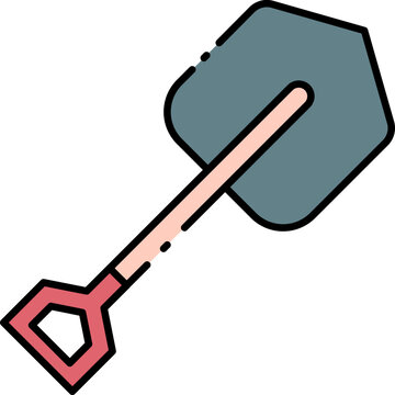 An illustration of a shovel with a red handle and gray blade on a white background for Asset 198