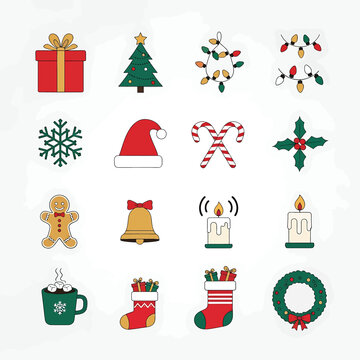 Christmas icons and holiday symbols.