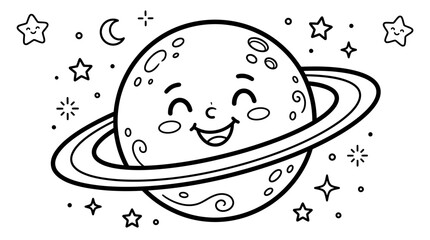 Smiling Cartoon Planet with Ring System. © Suro
