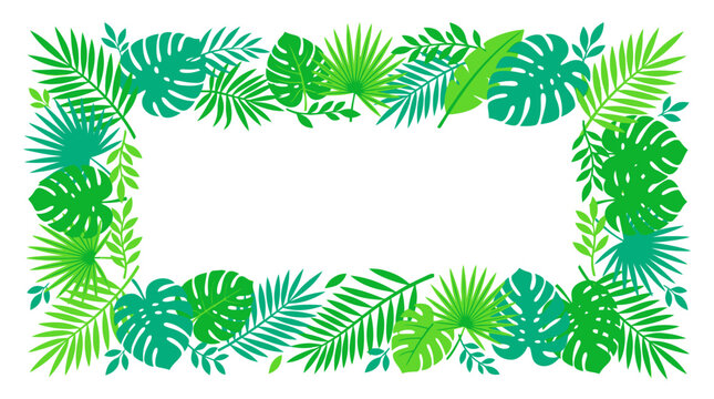 Green tropical leaf border frame.