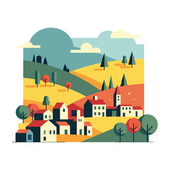 Fototapeta premium Colorful houses with red roofs village.