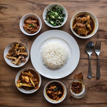Top View Kachin Rice Myanmar Dish