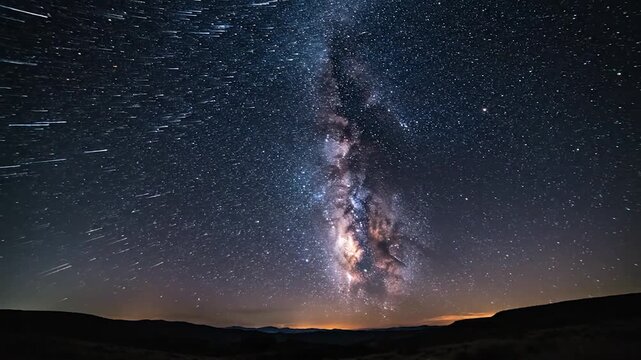 A vast expanse of stars and the Milky Way galaxy stretches across the night sky