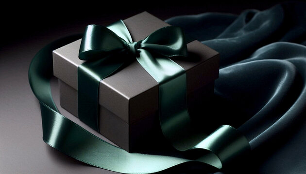 A rigid gift box mockup with a satin ribbon, untied and laid flat, Ai generated image