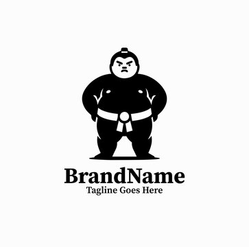Sumo Wrestler Front View Silhouette Strong Mascot Logo