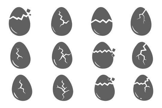 Easter cracked easter egg Silhouette vector icon set. Easter vector icons on white background and Vector illustration.