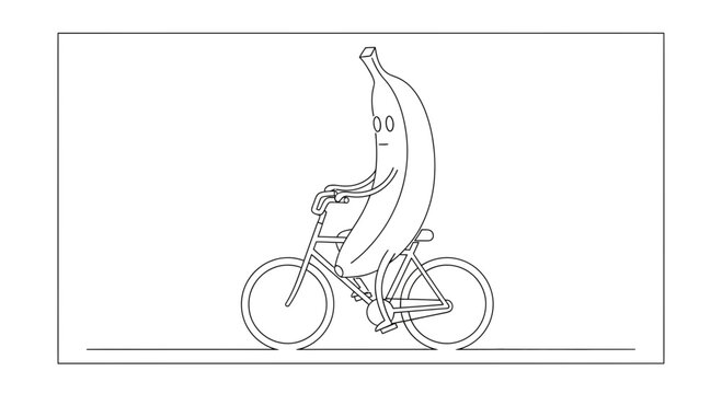 Funny Banana Character Riding a Bicycle, Cartoon Style