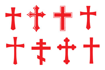 Fototapeta premium Set of elegant golden Christian crosses with metallic textures. Religious symbols of faith and spirituality, isolated on light background. Decorative crucifix icons perfect for church, Easter