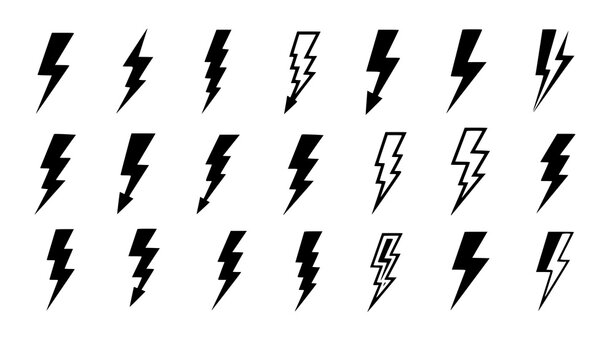 Dynamic lightning bolt symbols electric energy icons abstract power vector isolated on white