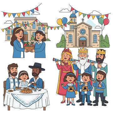 Jewish family celebrating Purim festival.