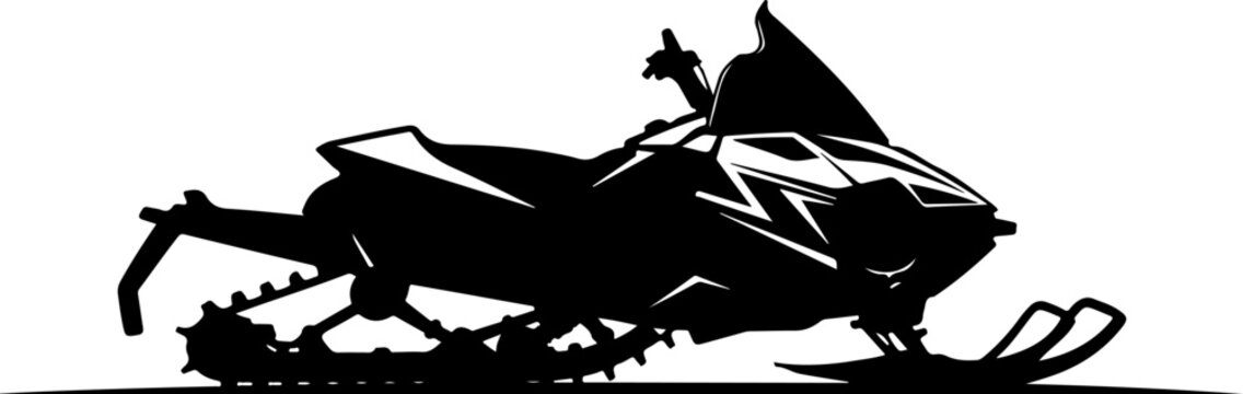 Snowmobile, snow machine, winter sports, vehicle silhouette, black and white
