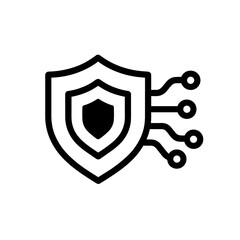 Obraz premium Black Outline Shield with Circuit Lines and Lock Symbol for Cybersecurity and Privacy Protection