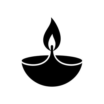 Black Flat Wide Bowl Diya Oil Lamp with Flame for Diwali Festival and Hindu Worship