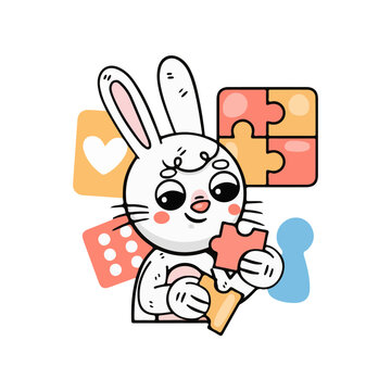  Puzzle Stickers, Ronnie the bunny, Lineal Color sticker.