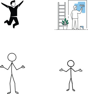 Stick figures demonstrating various actions and emotions