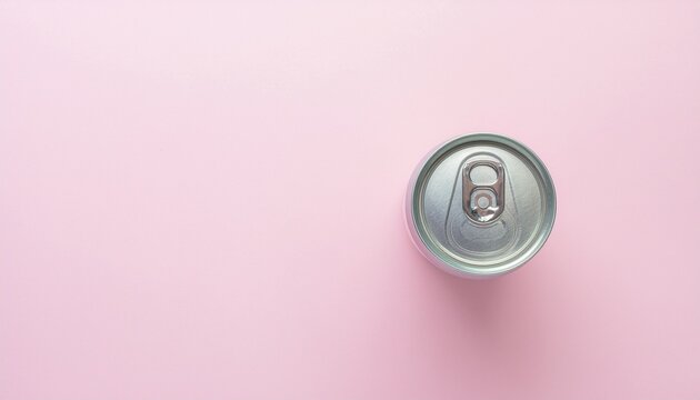 Top View of Aluminum Beverage Can on Pink Background