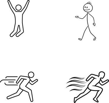 Stick figures depicting various running and jumping actions