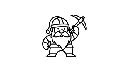 Obraz premium Charming minimalist line art illustration featuring a bearded dwarf character holding a trusty
