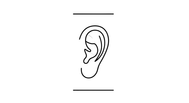 Minimalist continuous line art depicting human ear anatomy on a clean white background with