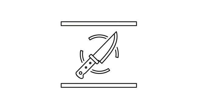 Outline icon illustrating a sharp kitchen utility knife with motion arrows between parallel lines