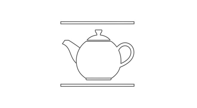 A clean line art illustration of a classic teapot icon nestled within two parallel horizontal lines