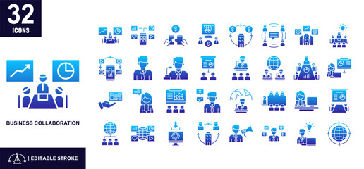 Obraz premium Business Collaboration Glyph Gradient Icon Set