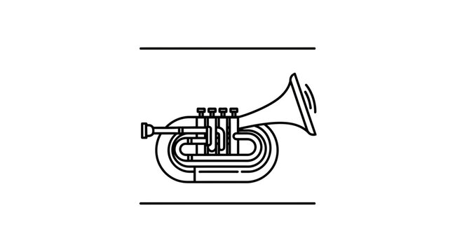 Elegant minimalist line art drawing depicting a brass euphonium musical instrument outline