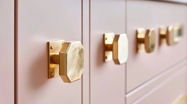 Close up of cabinet doors with gold knobs creating a modern interior design