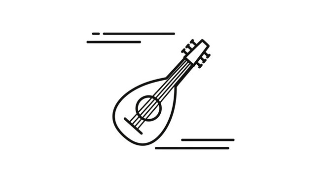 Minimalist musical instrument outline icon representing stringed folk music culture for design